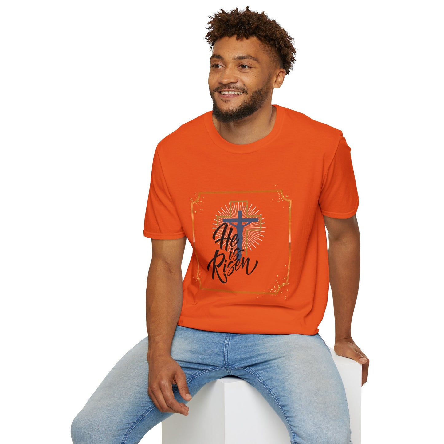 He is Risen Unisex Softstyle T-Shirt - Faith Inspired Easter Tee