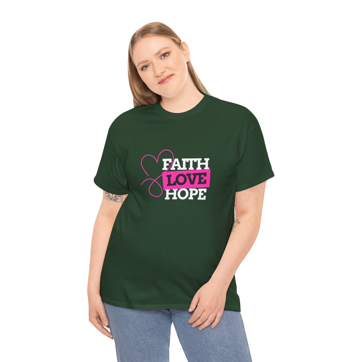Faith Love Hope Unisex Heavy Cotton Tee - Inspirational Graphic T-Shirt