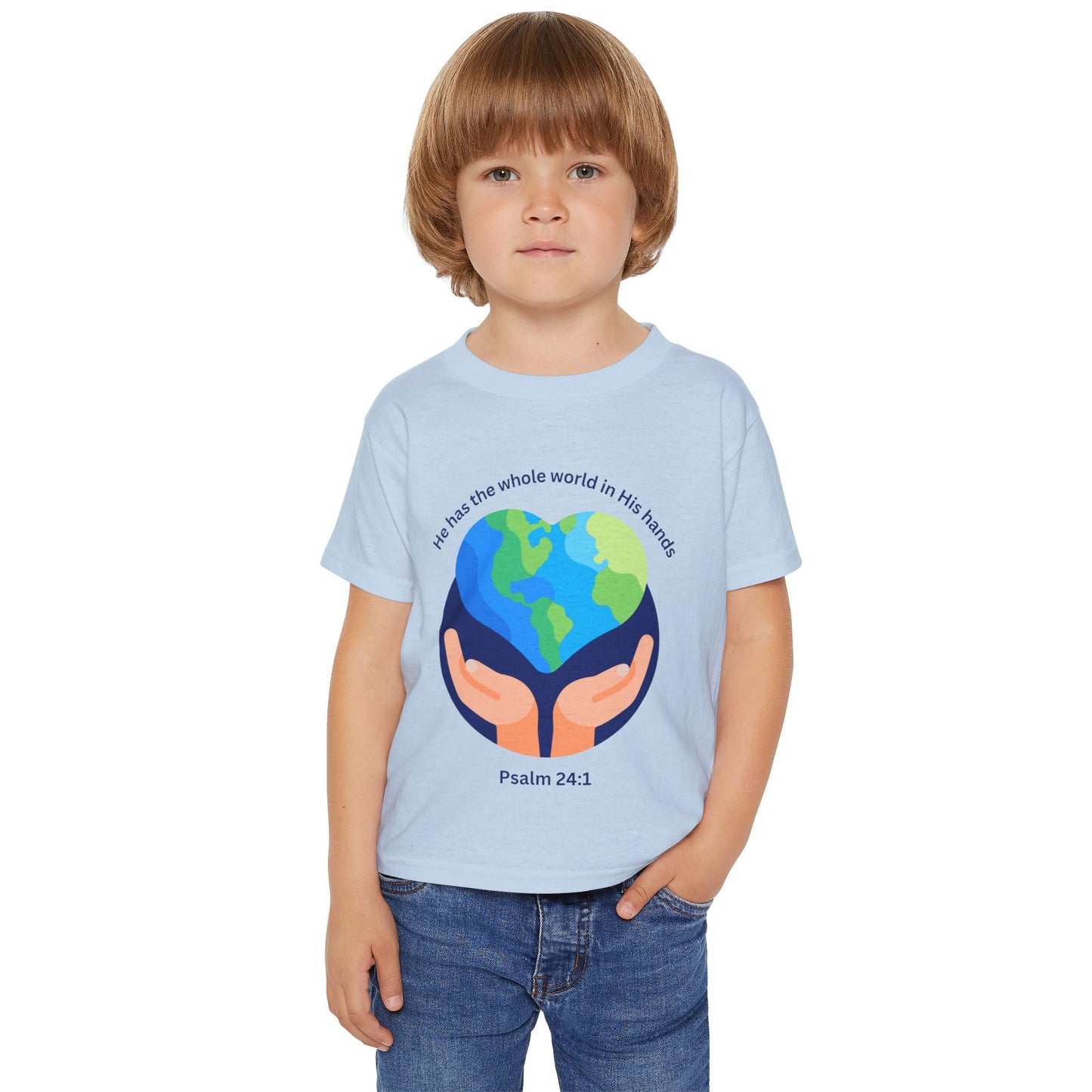 Children's Earth-Themed T-Shirt - "He Has the Whole World in His Hands" - Faith-Inspired Gift