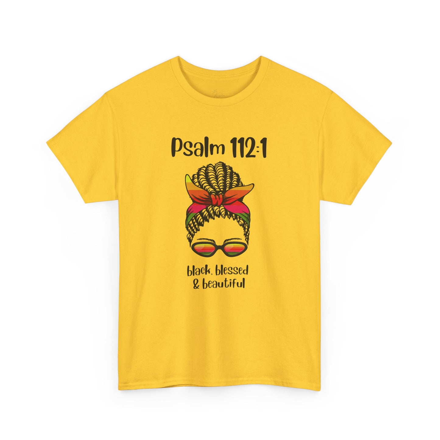 Unisex Heavy Cotton Tee - Psalm 112:1 - Black, Blessed & Beautiful