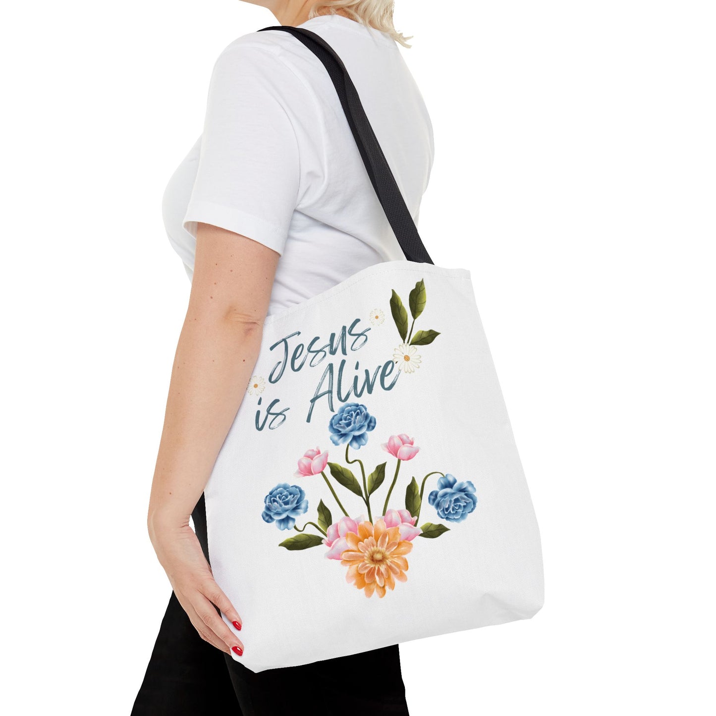 Inspirational Floral Tote Bag - 'Jesus is Alive' - Perfect for Everyday Use and Celebrations