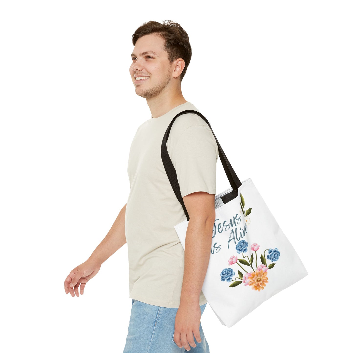 Inspirational Floral Tote Bag - 'Jesus is Alive' - Perfect for Everyday Use and Celebrations