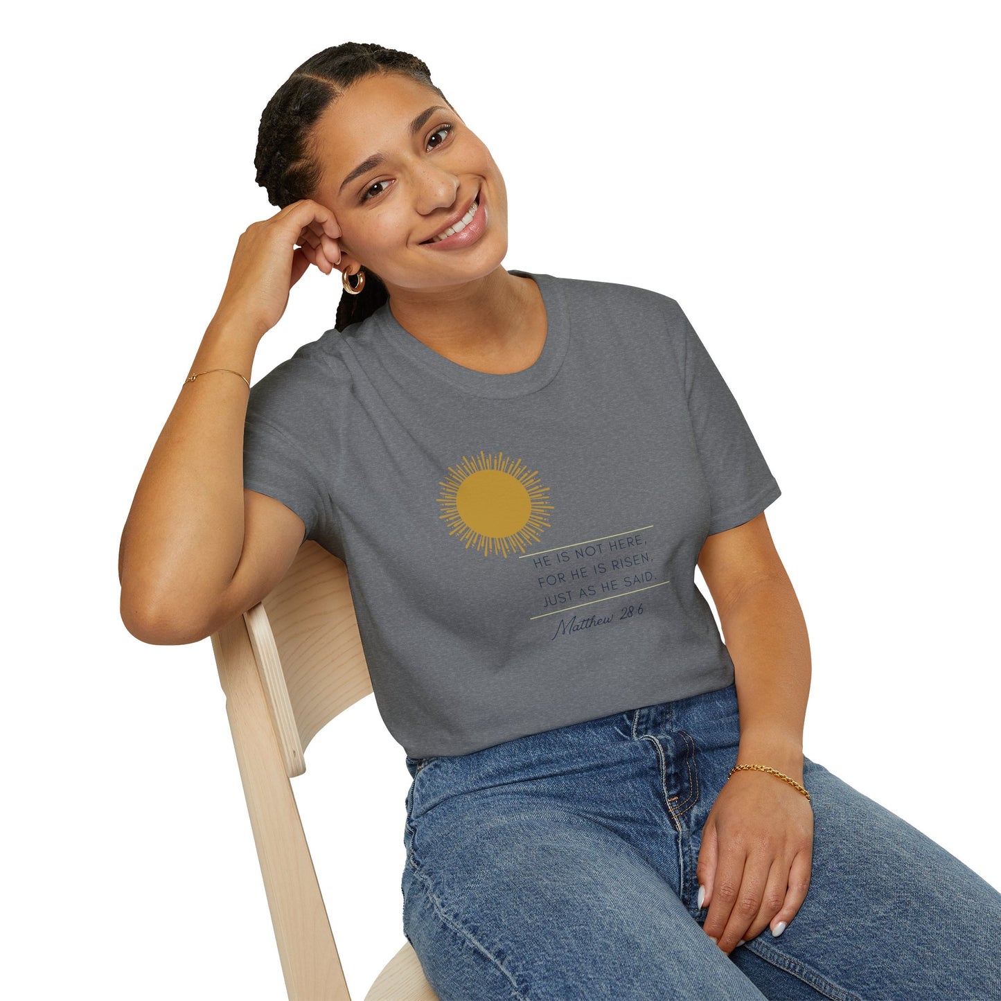 Inspirational Unisex Softstyle T-Shirt - 'He Is Not Here, For He Is Risen'
