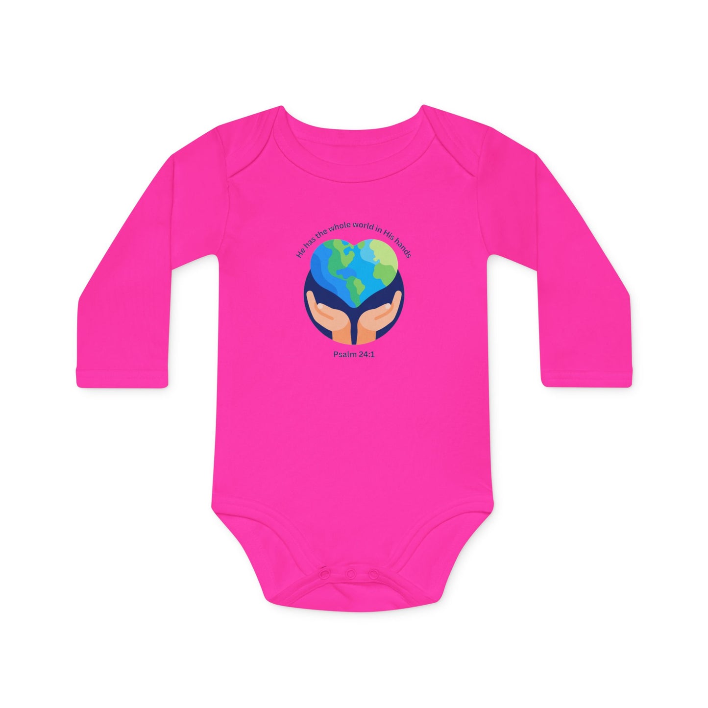 He has The Whole World Organic Baby Bodysuit with Psalm 24:1
