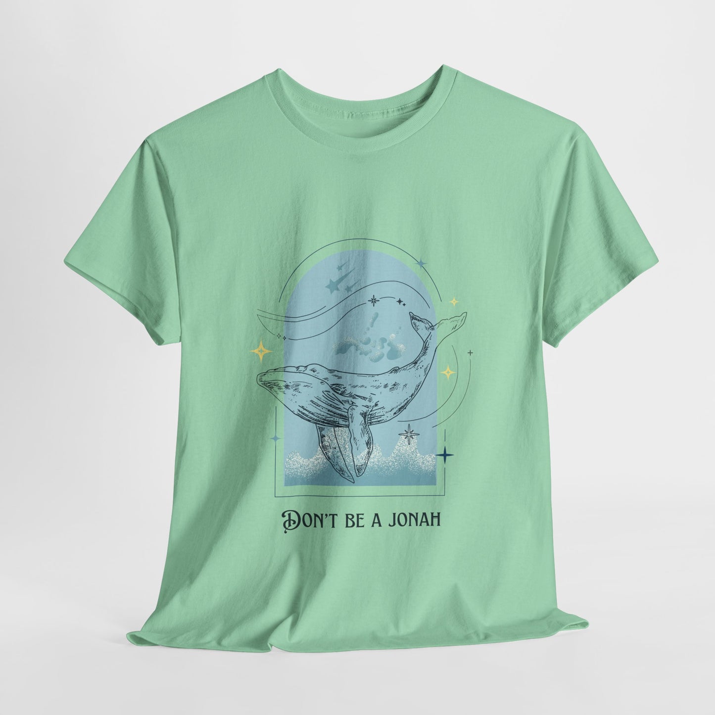 Whale Illustration Unisex Heavy Cotton Tee - "Don't Be A Jonah"