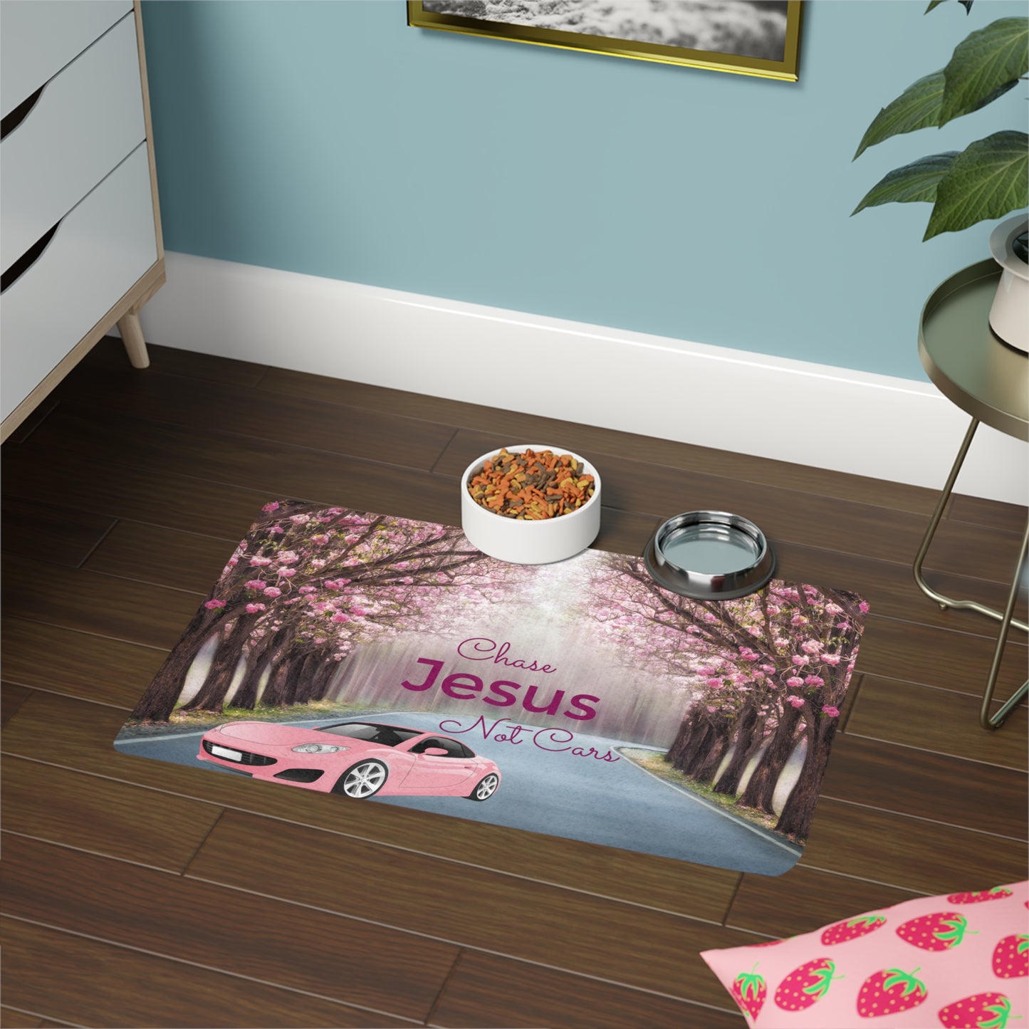 Chase Jesus not Cars-Pet Food Mat (12x18)