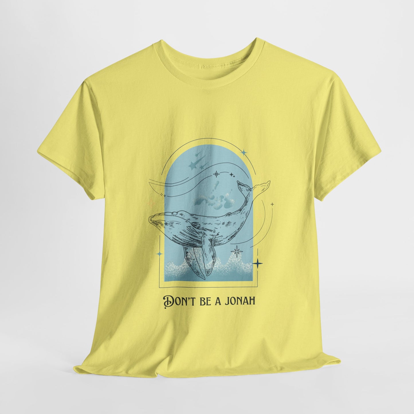 Whale Illustration Unisex Heavy Cotton Tee - "Don't Be A Jonah"