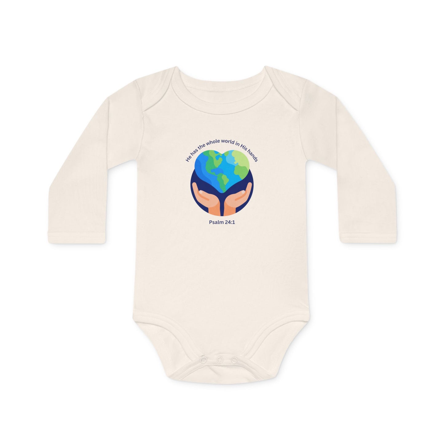 He has The Whole World Organic Baby Bodysuit with Psalm 24:1