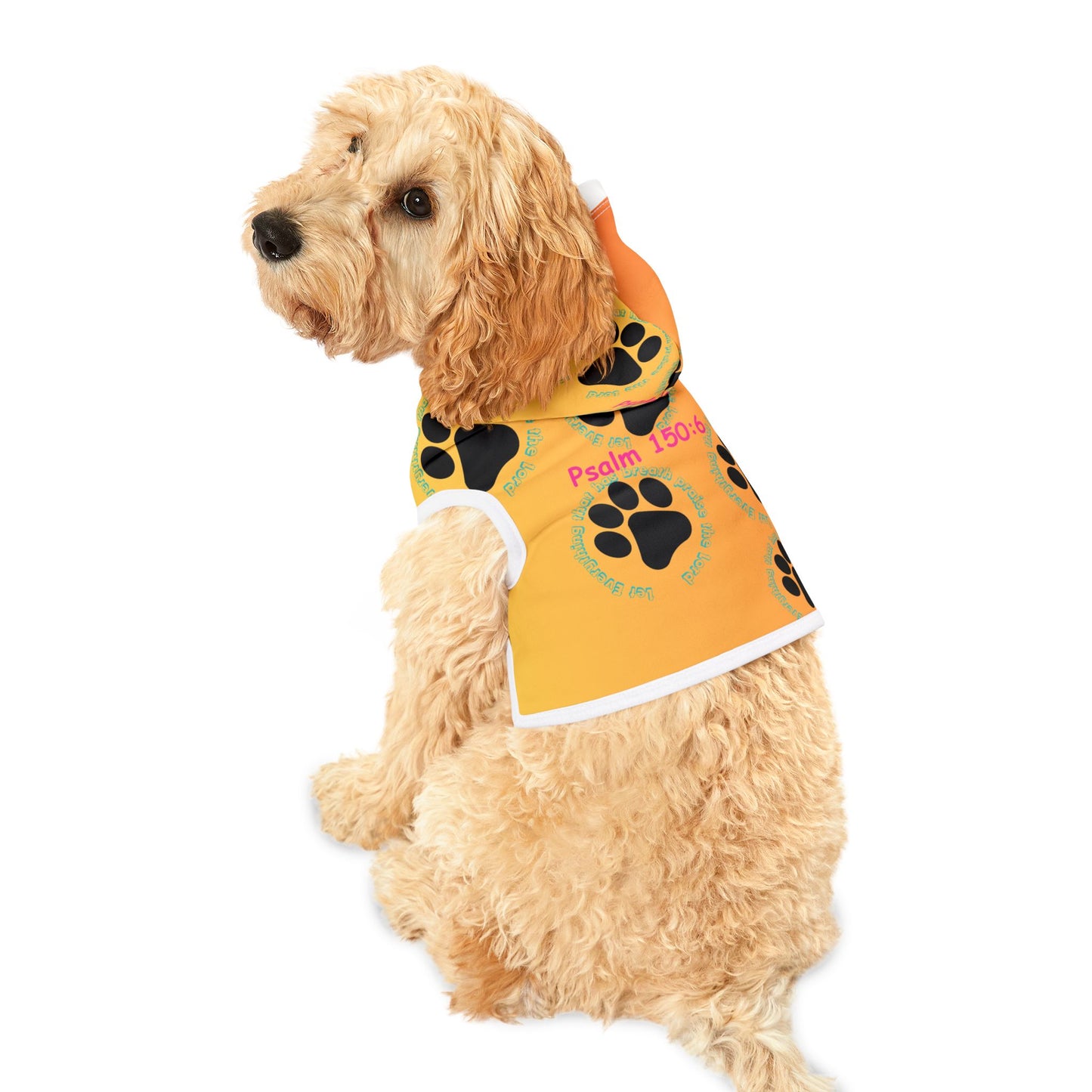 Paw Print Pet Hoodie with Psalm 150:6 - Cozy Canine Apparel for Dog Lovers
