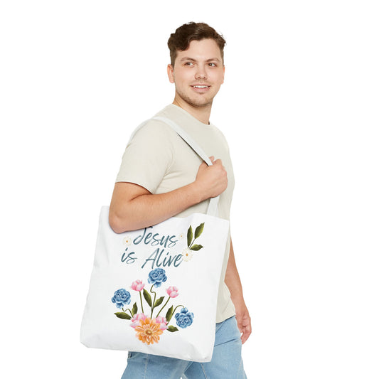 Inspirational Floral Tote Bag - 'Jesus is Alive' - Perfect for Everyday Use and Celebrations