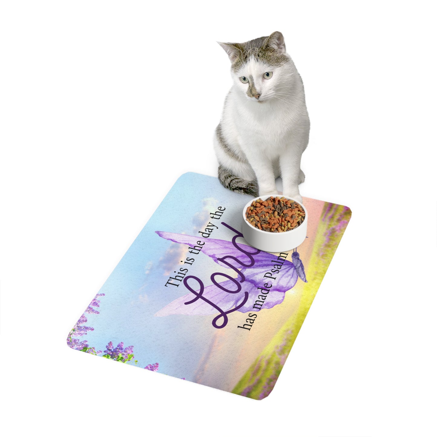 Inspirational Pet Food Mat - "This is the day the Lord has made" Psalm 118:24, 12x18