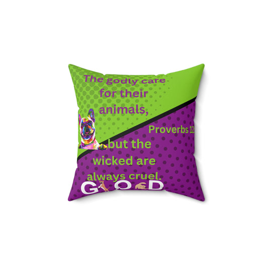 Colorful Bible Verse Dog Pillow - Proverbs 12:10 The Godly Care