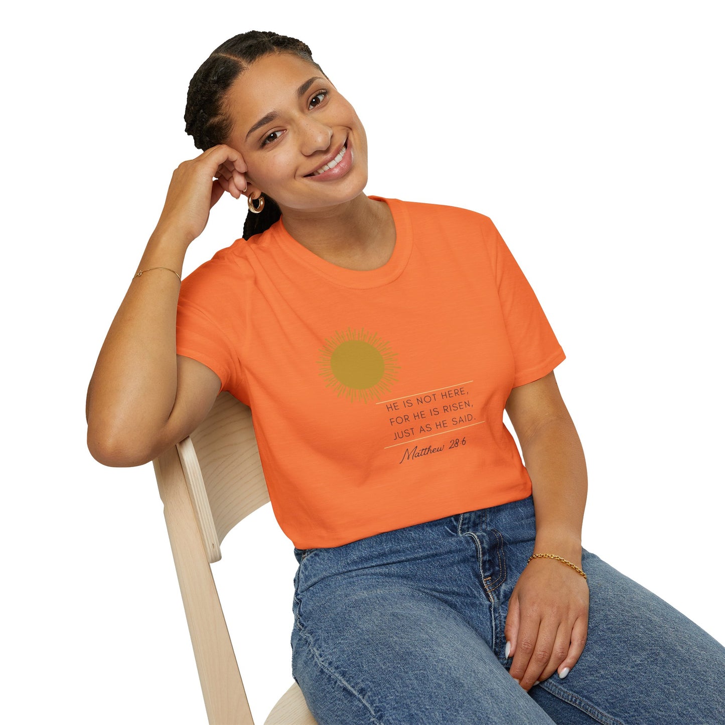 Inspirational Unisex Softstyle T-Shirt - 'He Is Not Here, For He Is Risen'