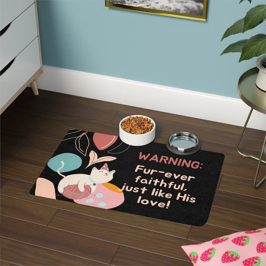Cute Cat Pet Food Mat - 'Fur-ever Faithful' Design (12x18)