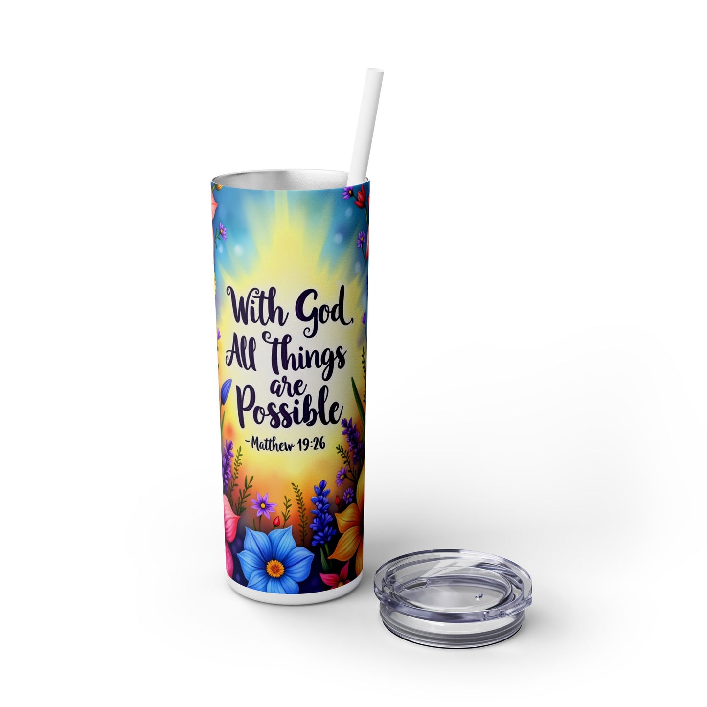 With God, All Things Are Possible Skinny Tumbler – 20oz with Straw | With God All Things are Possible