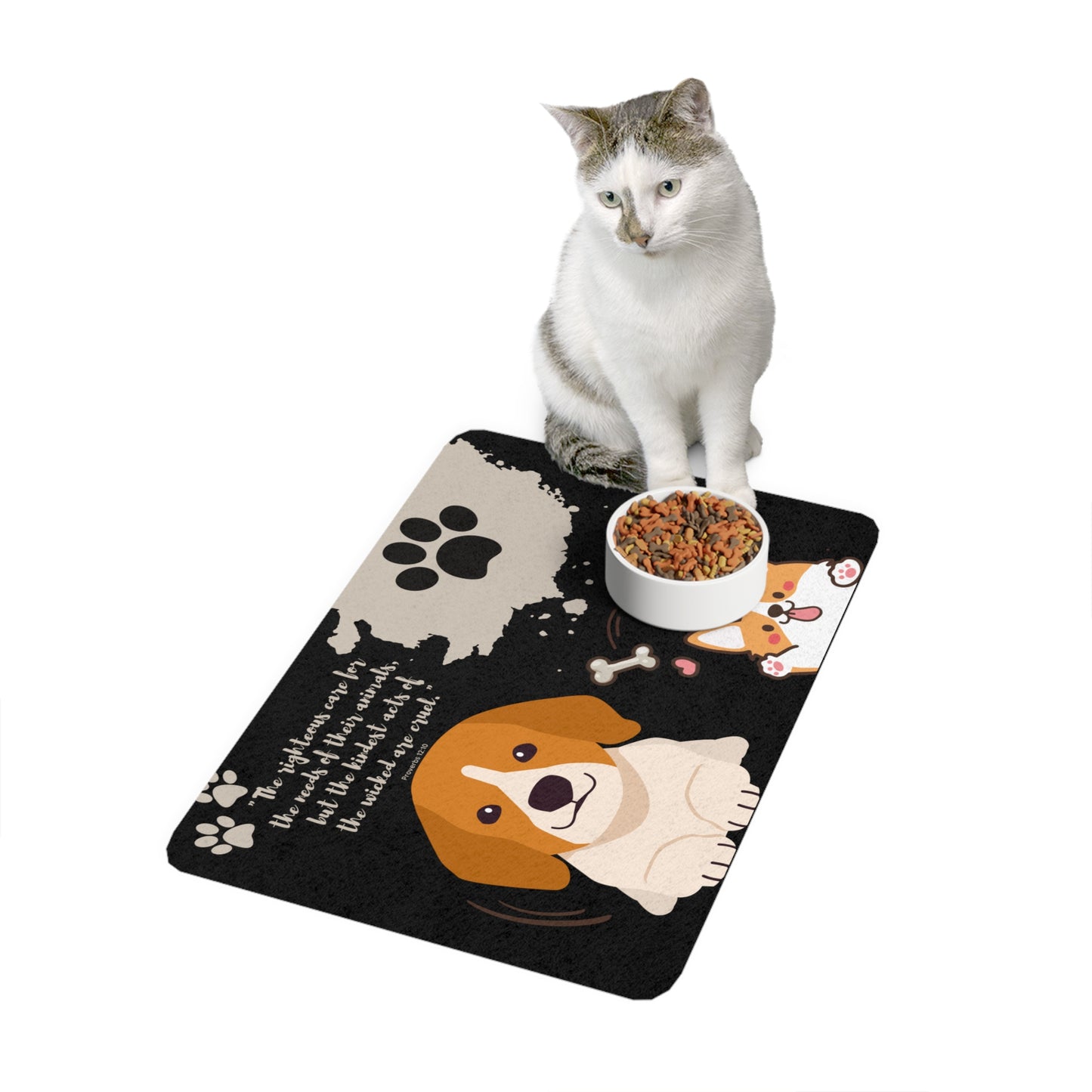 Cute Dog & Cat Pet Food Mat | 12x18 Non-Slip Design | Perfect for Pet Lovers