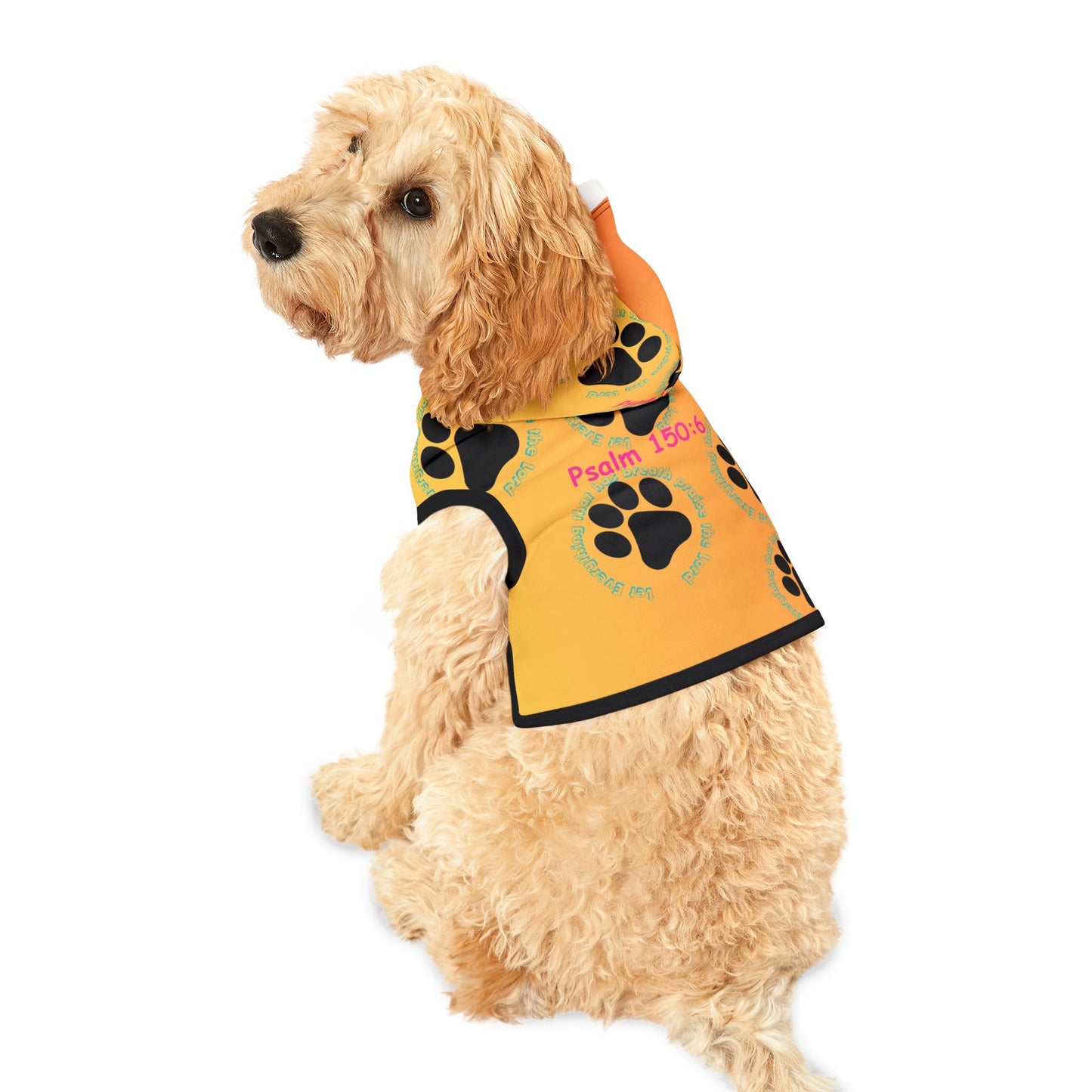 Paw Print Pet Hoodie with Psalm 150:6 - Cozy Canine Apparel for Dog Lovers