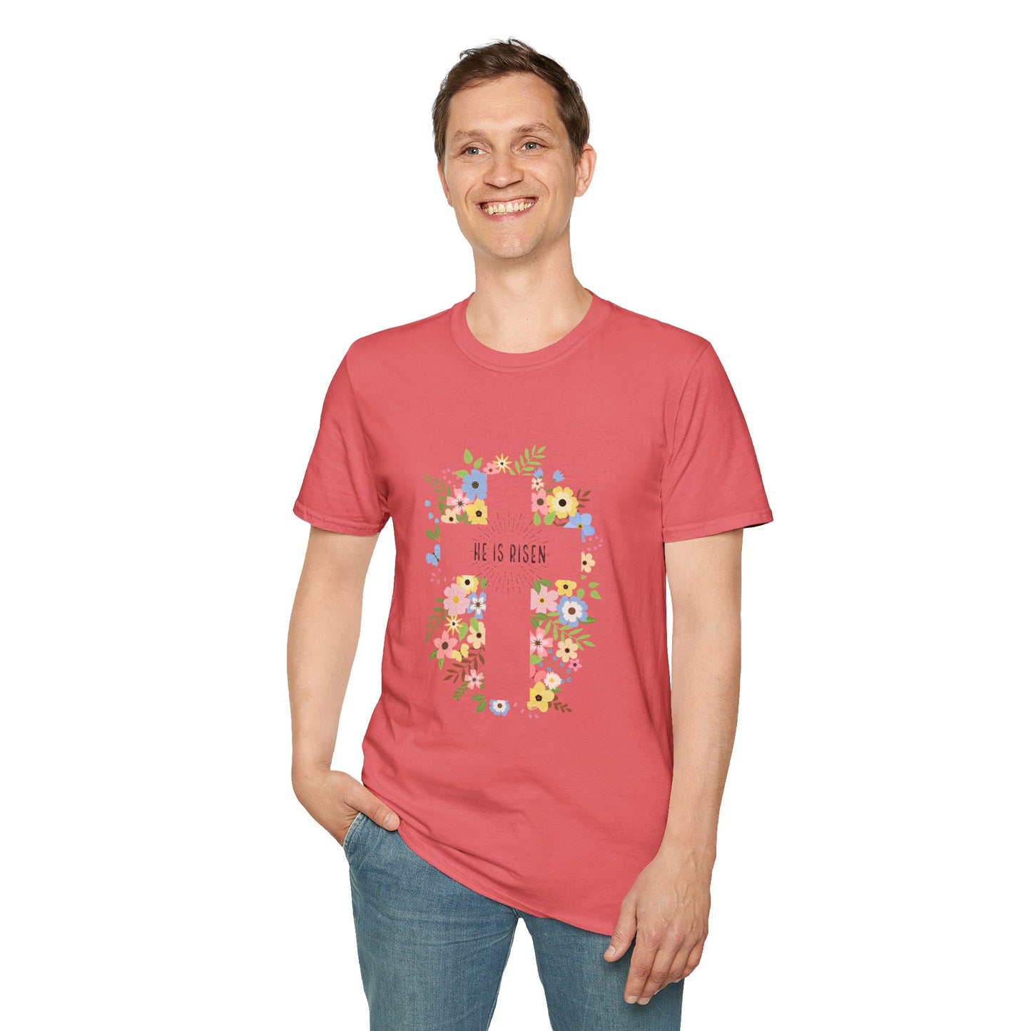 He is Risen Floral Unisex Softstyle T-Shirt | Easter Celebration Tee