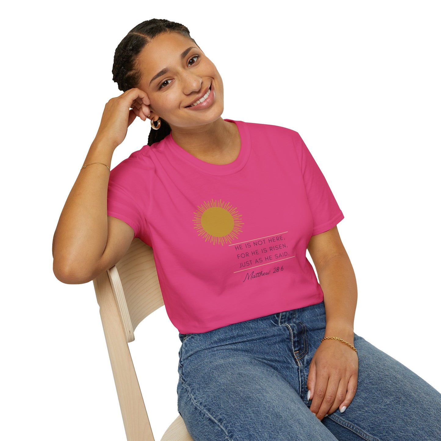 Inspirational Unisex Softstyle T-Shirt - 'He Is Not Here, For He Is Risen'