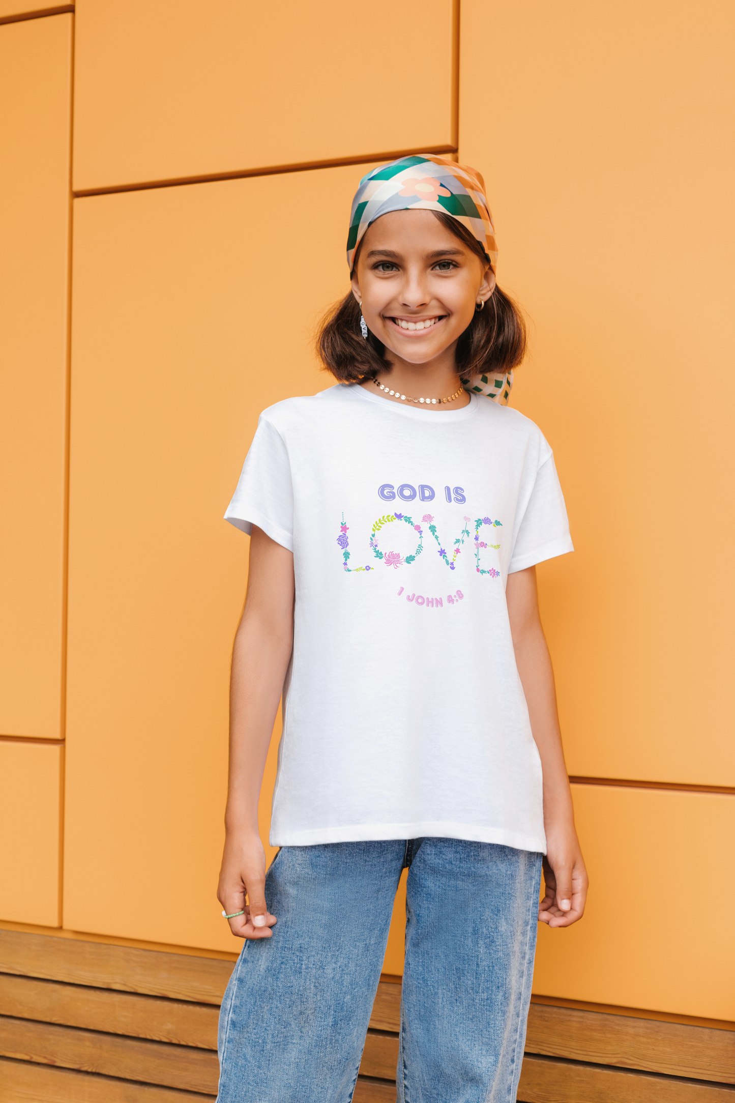 Kids God is Love Floral Tee - Perfect for Faith-Based Occasions