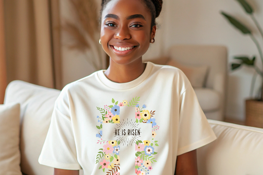 He is Risen Floral Unisex Softstyle T-Shirt | Easter Celebration Tee