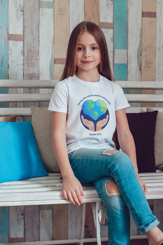 Kids Faith-Inspired Earth Care Tee | Psalm 24:1 | Soft Cotton T-Shirt