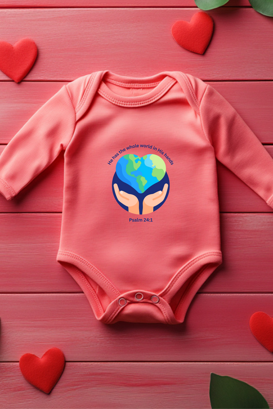 He has The Whole World Organic Baby Bodysuit with Psalm 24:1