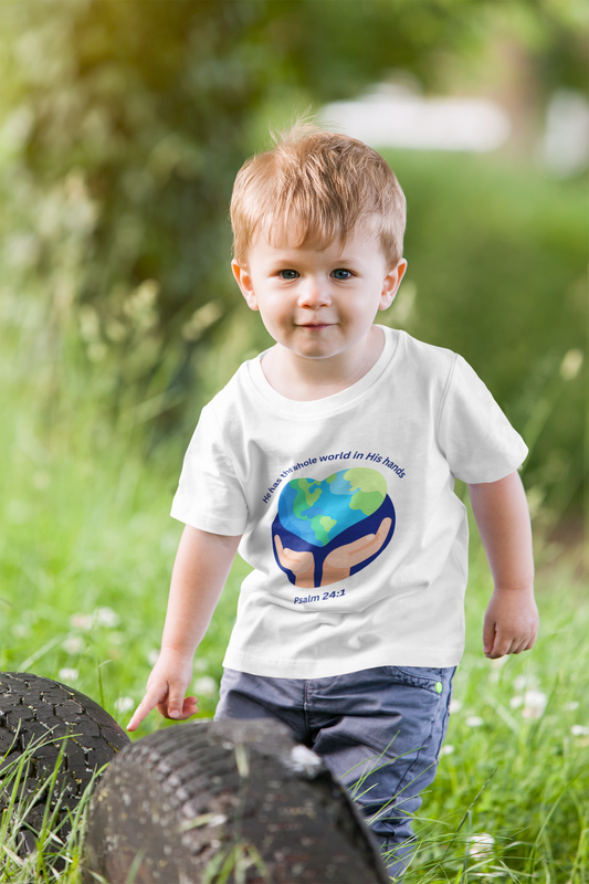 Children's Earth-Themed T-Shirt - "He Has the Whole World in His Hands" - Faith-Inspired Gift